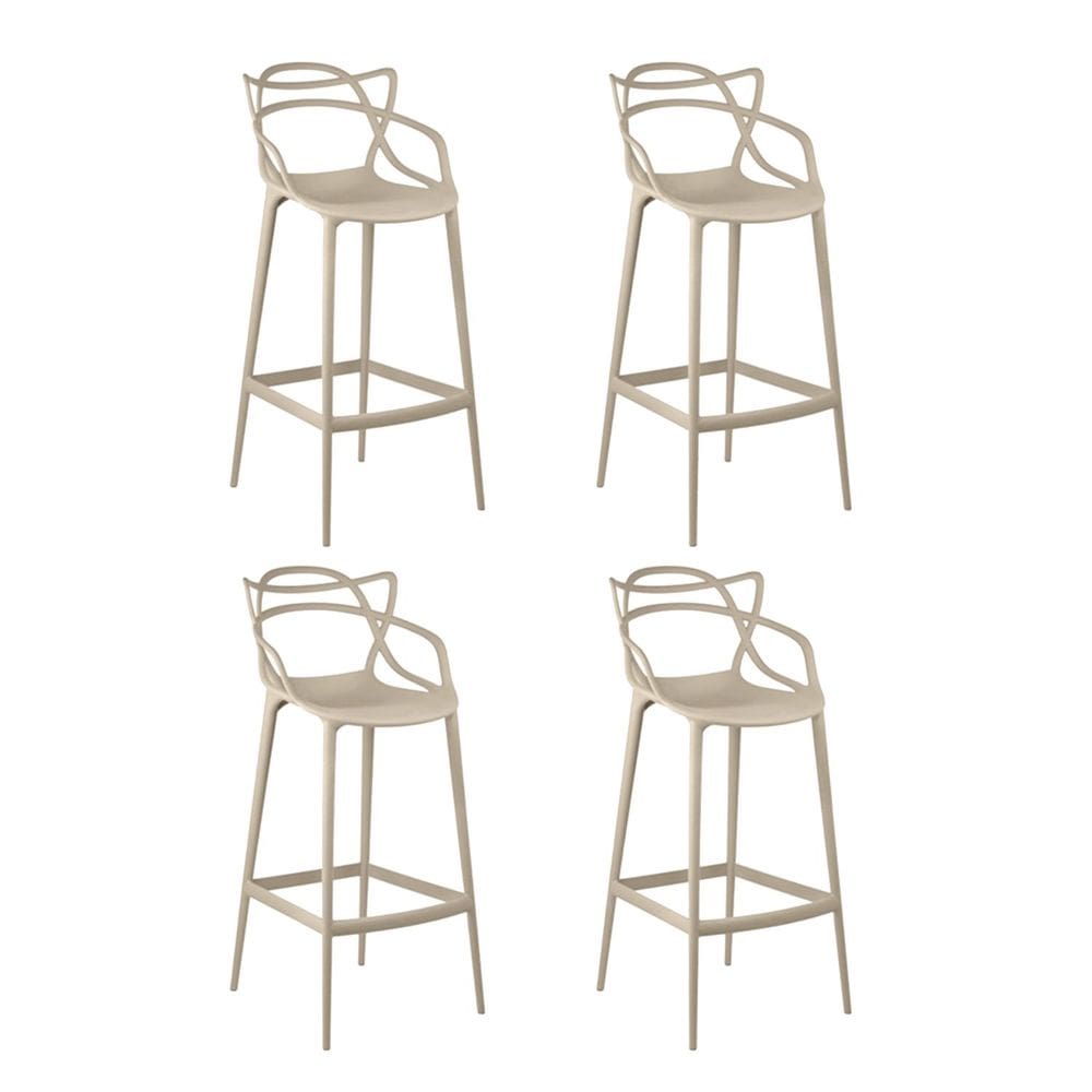 Kit 4 Banquetas Altas Polipropileno Aviv Fratini  Cinza