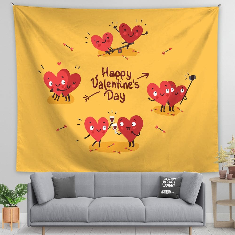 Tapeçaria: Feliz Dia dos Namorados, parede, 150x130cm, microtecido