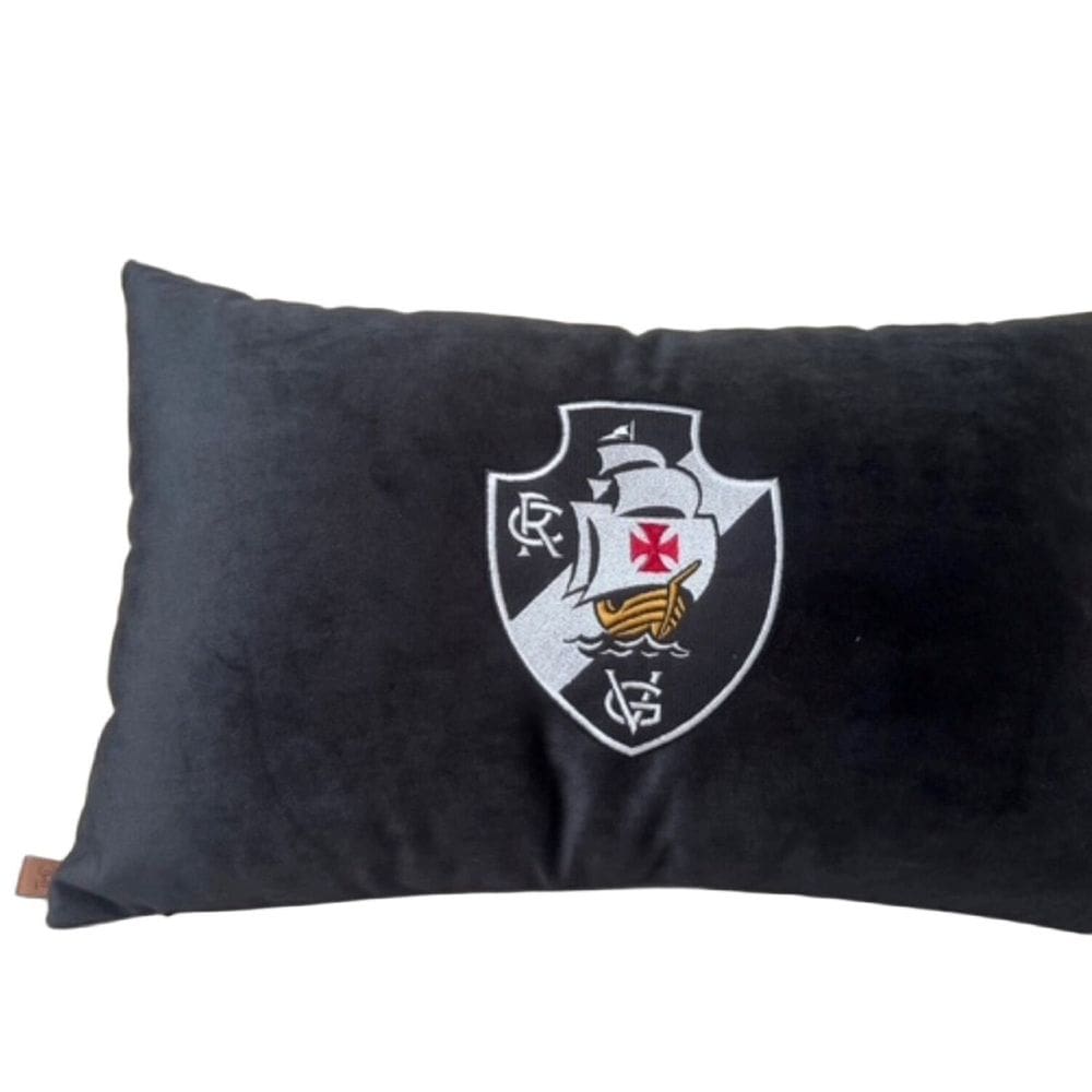 Almofada Veludo Rineira Bordada Vasco da Gama 50x30cm. com Enchimento Preto