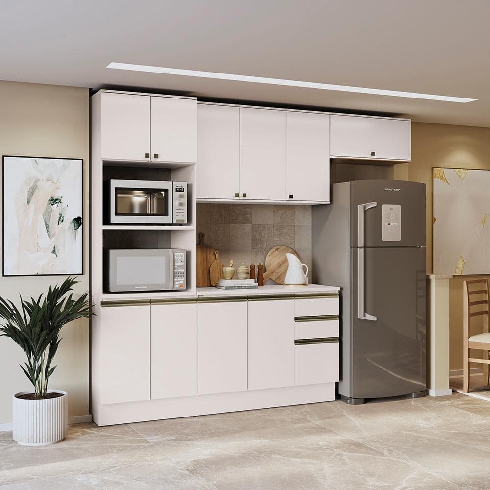 Armário de Cozinha Completa 100% MDF 270cm Branco Celeste Kappesberg
