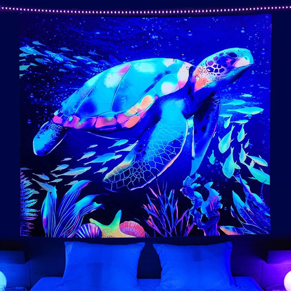 Tapeçaria Fluorescente UV Fluorescente Turtle 150x150cm Microfabric