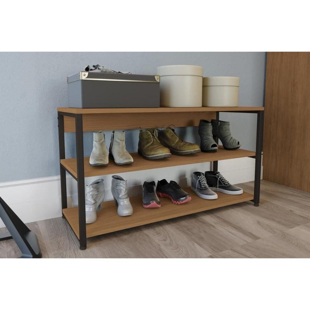 Armário Sapateira Quarto Industrial LI020 c/ 2 Prateleiras Canela/Preto Kappesberg