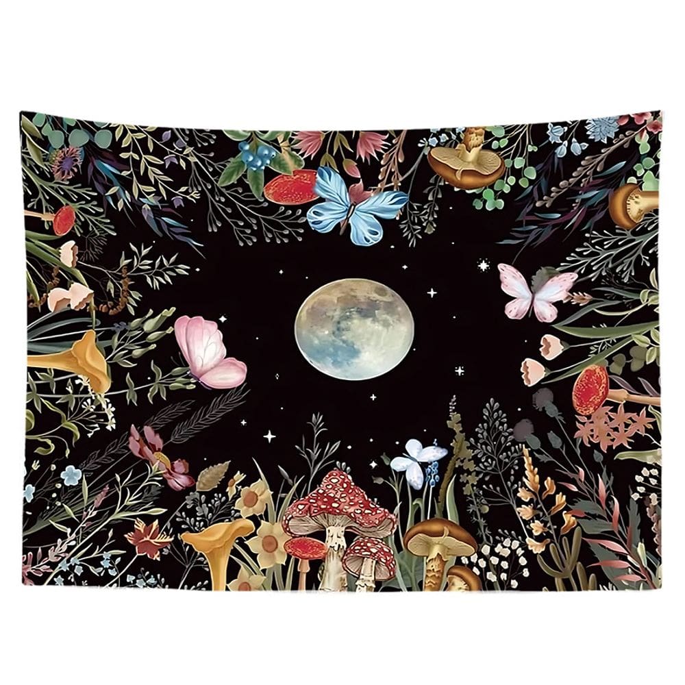 Tapeçaria Butterfly Moon Wall 150x130cm de fibra de microtecido