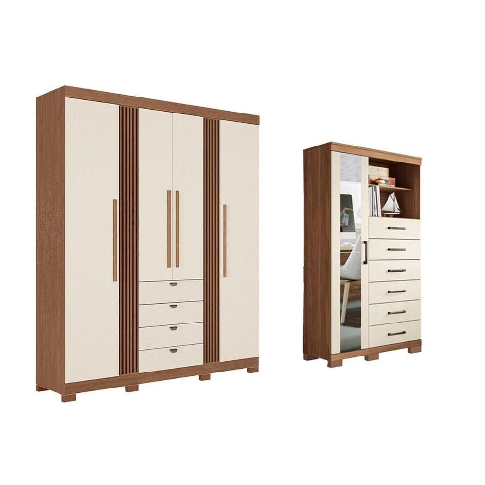Guarda Roupa +Cômoda 2 Peças QC292 Jatoba/Areia - Santos Andirá