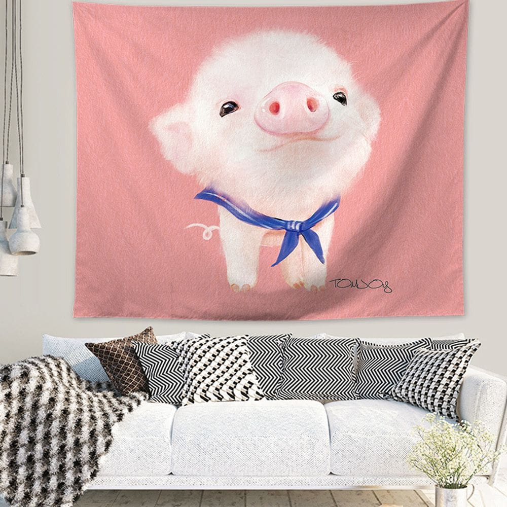 Tapeçaria Animal Pig Wall Microfabric 130x148cm para quarto