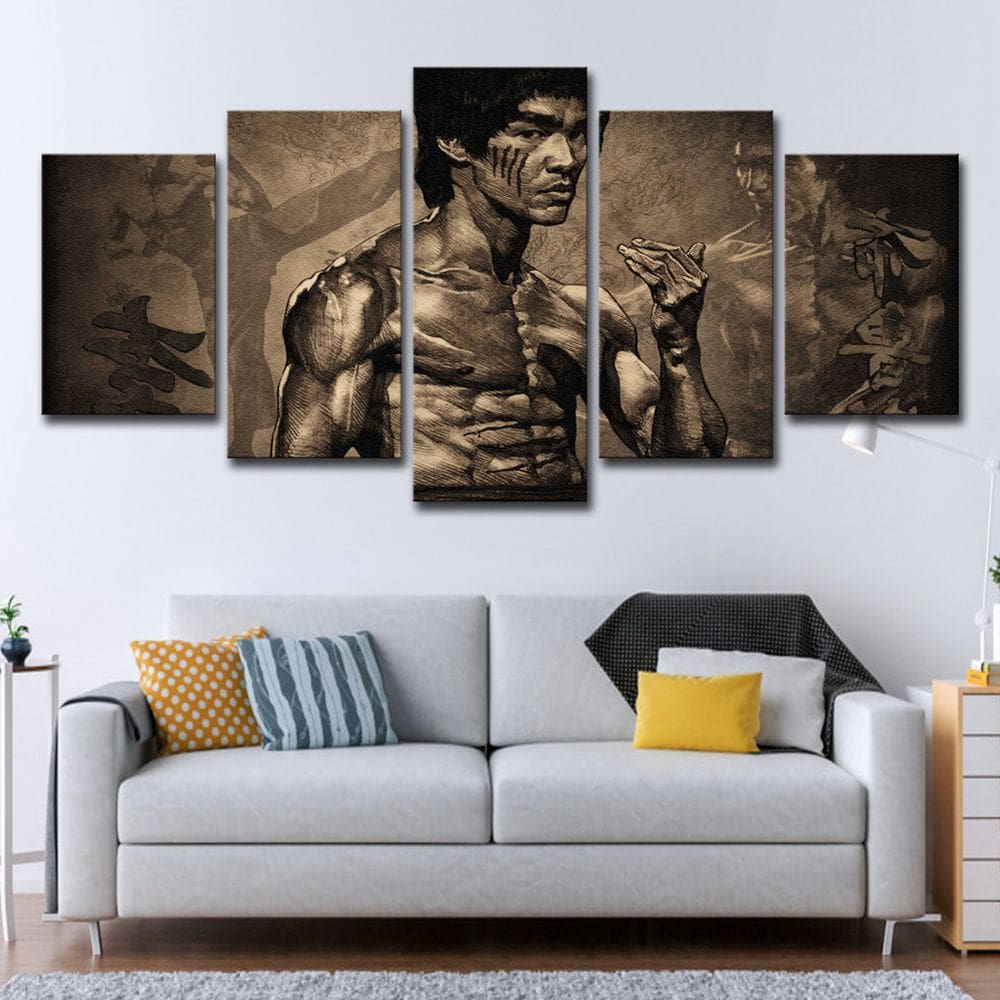 Pôsteres de pintura de parede em tela 5 painéis Bruces Lees Anime