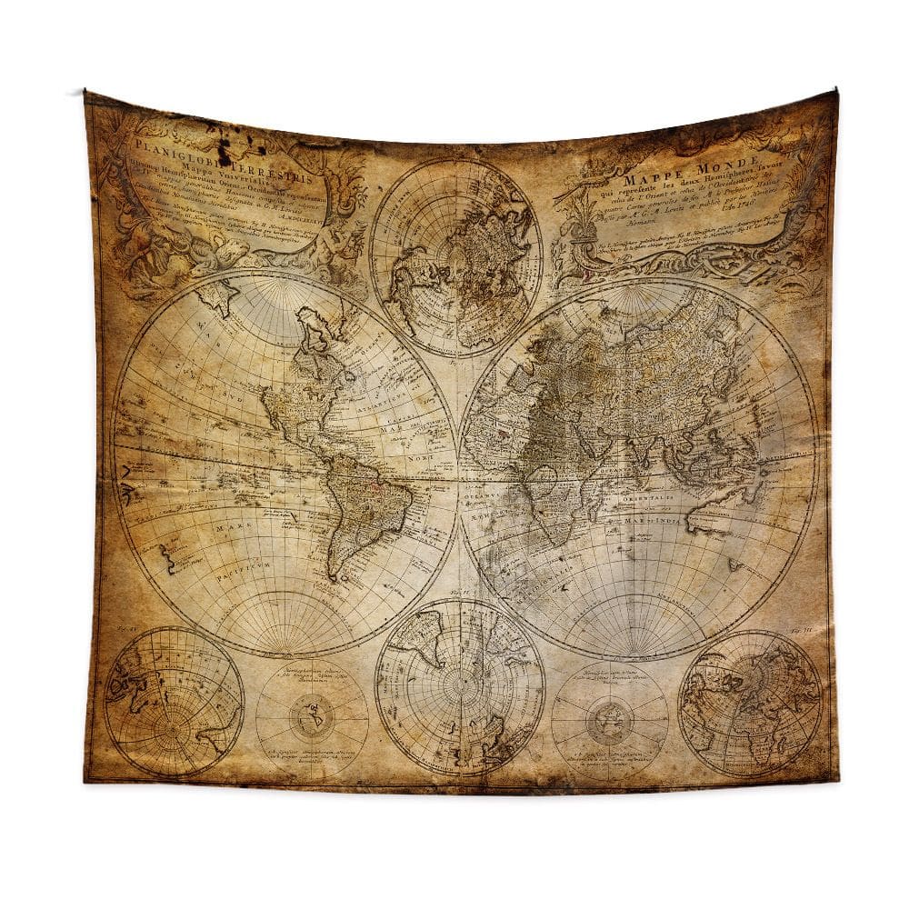 Microtecido de parede Tapeçaria World Map 150x130cm para quarto