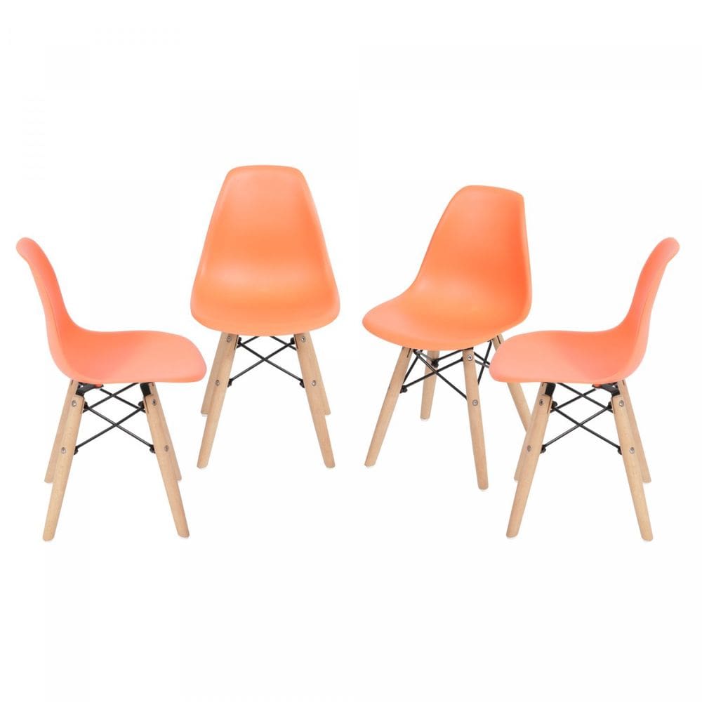 Kit 4 Cadeiras Base Madeira Eames Dkr Laranja