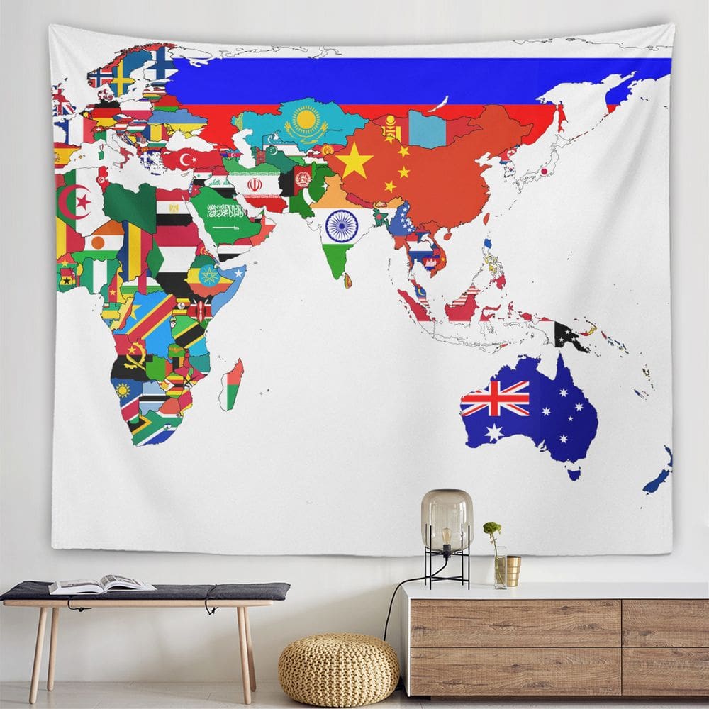 Microtecido de parede Tapeçaria World Map 150x150cm para quarto