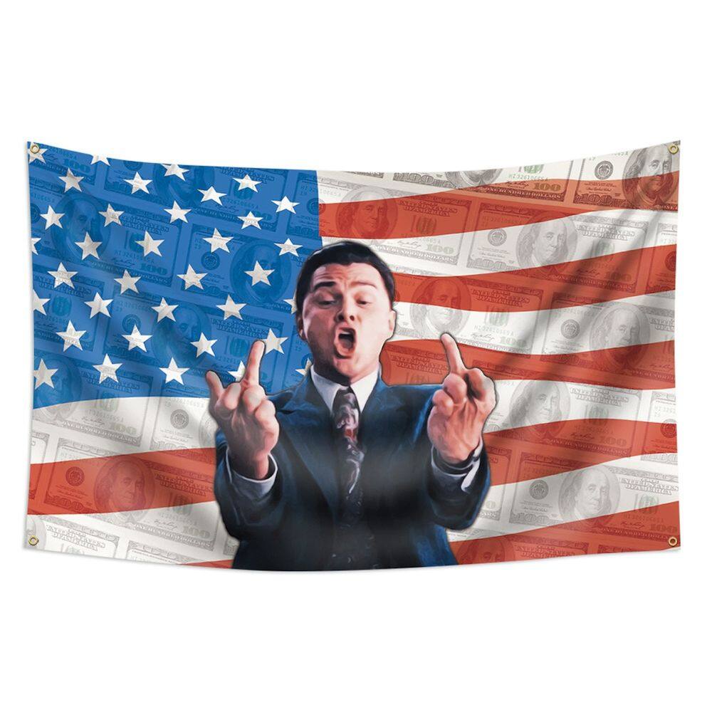 Tapeçaria Bandeira Wolfs Of Walls Streets Anime 90x150cm Poliéster