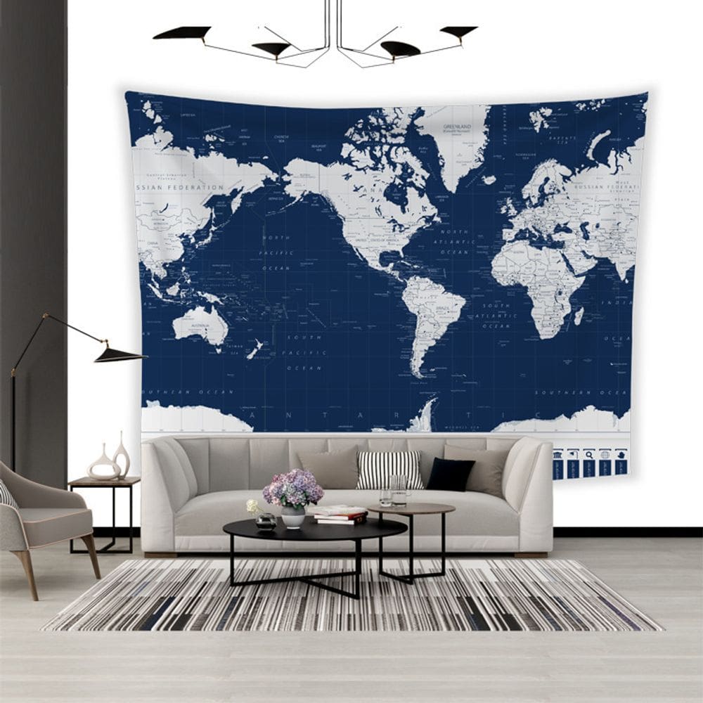 Microtecido de parede Tapeçaria World Map 150x130cm para quarto