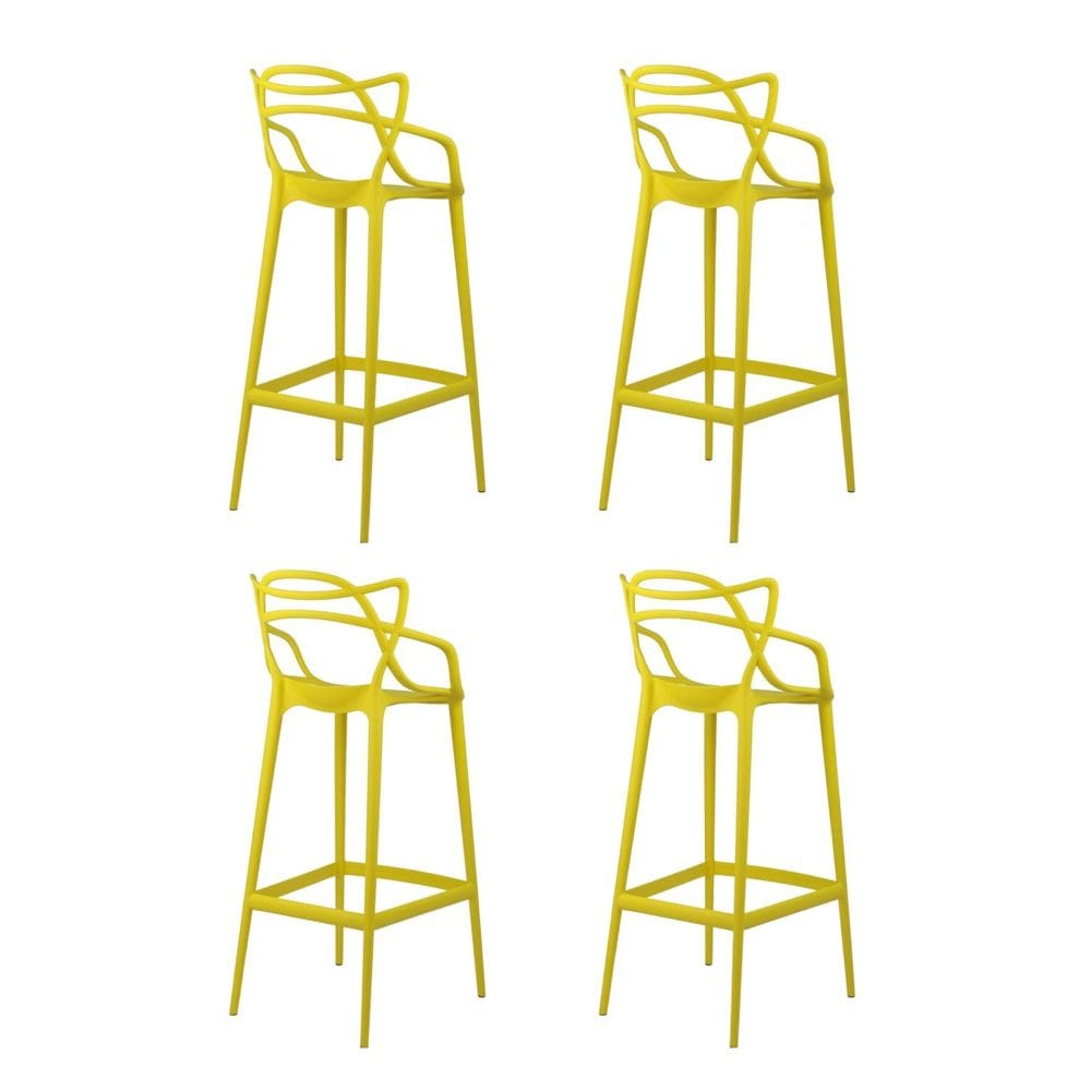 Kit 4 Banquetas Altas Alegra Polipropileno Espresso Móveis Amarelo