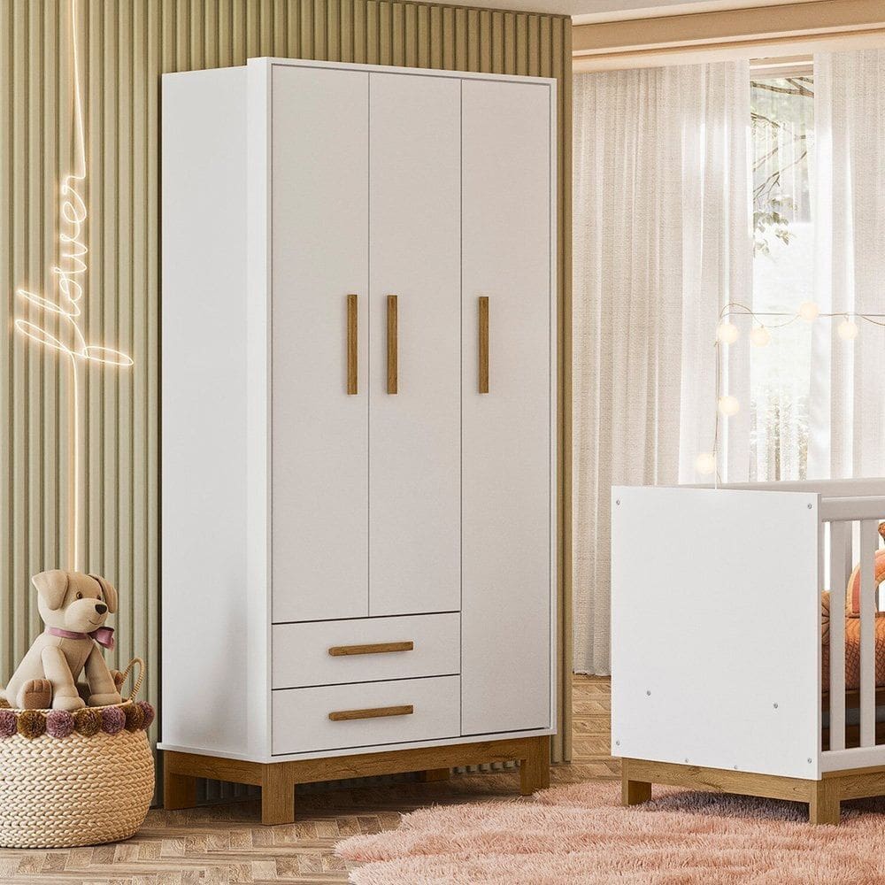 Guarda-roupa 3 Portas com 2 Gavetas Q Encanto Slim Branco Acetinado