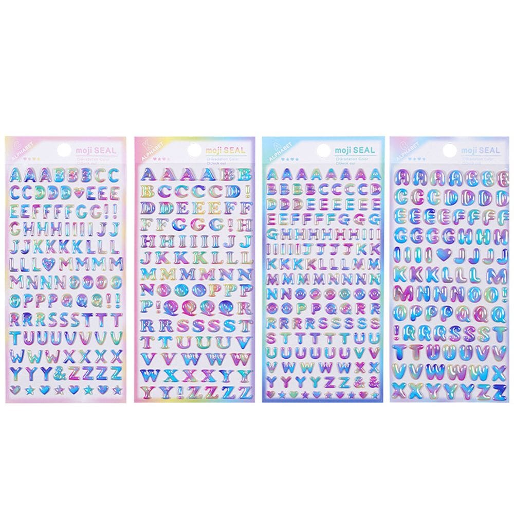 Adesivos Puffy Shine Rainbow English Letter 3D para crianças x4