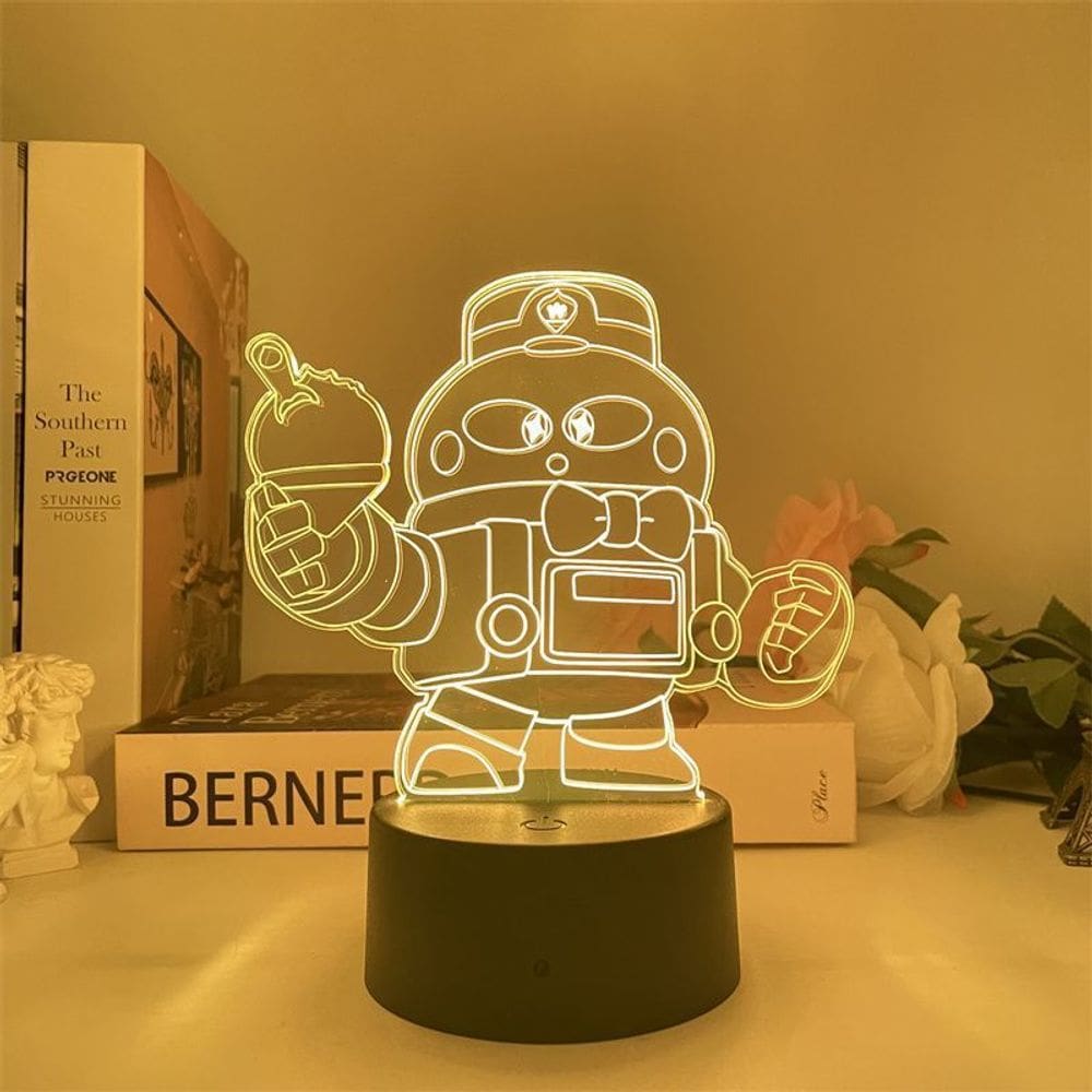 Luz noturna LED 3D Brawls Stars Lou Color Changing para crianças