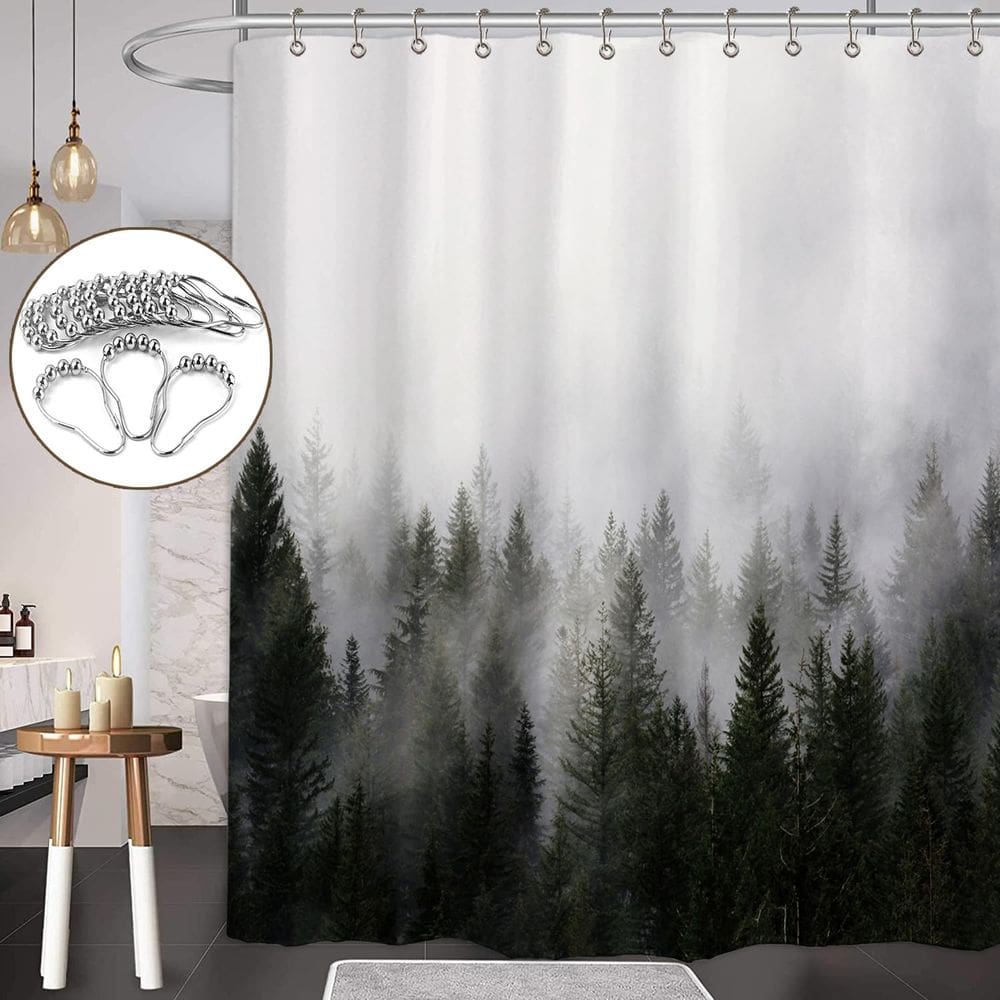 Cortina de chuveiro ORTIGIA Dark Green Misty Forest 180x180cm