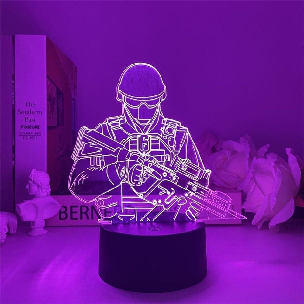 Luz noturna LED 3D Rainbow Six Soldiers que muda de cor