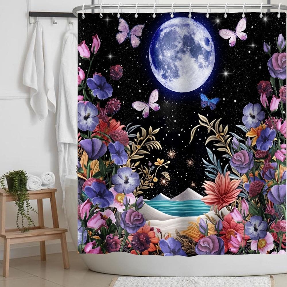 Cortina de chuveiro Moon Floral Impermeável 180x180cm