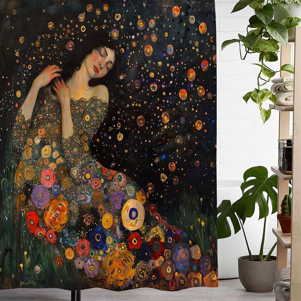 Cortina de chuveiro Vintage Art Floral Poliéster Impermeável