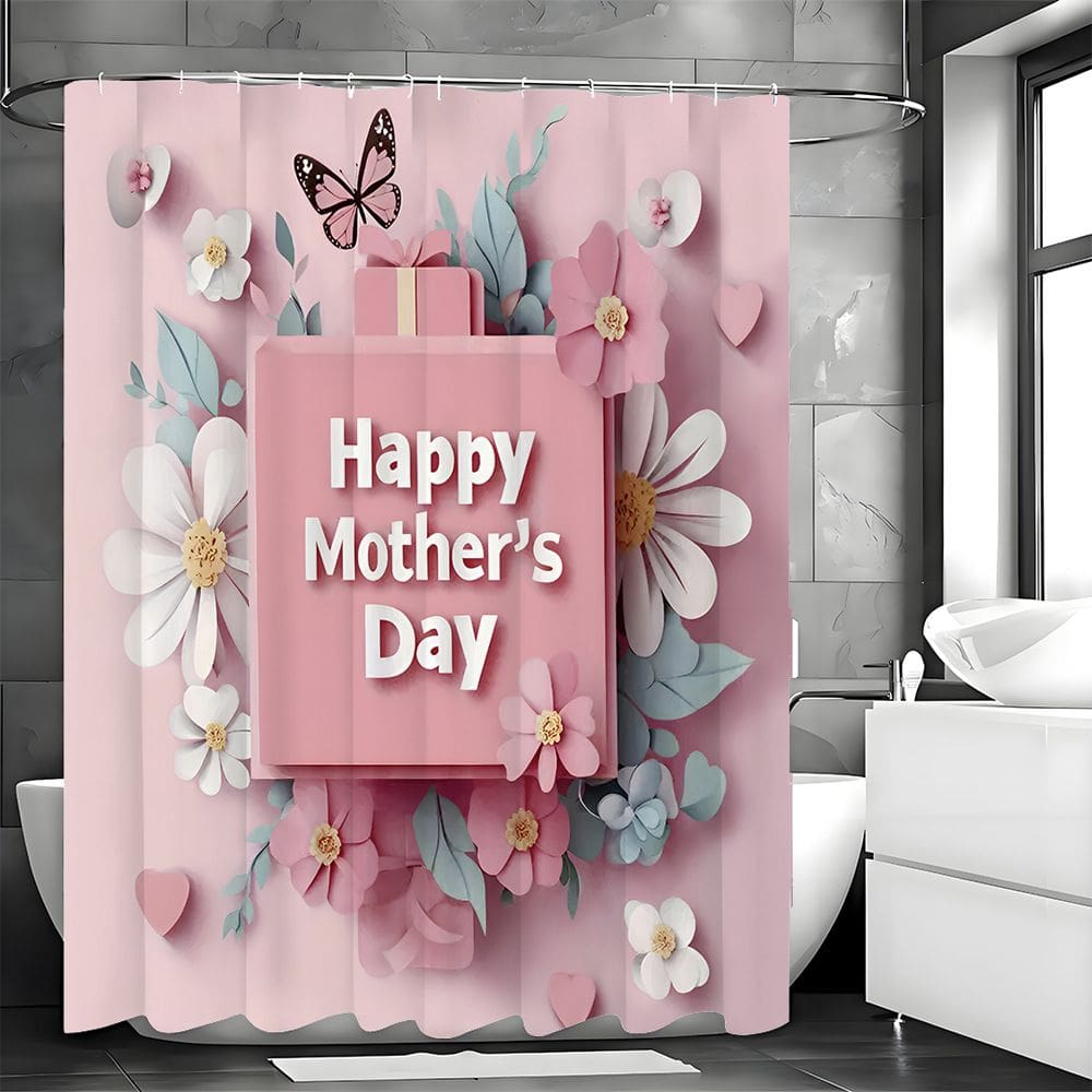 Cortina de chuveiro rosa floral poliéster 180x200cm impermeável