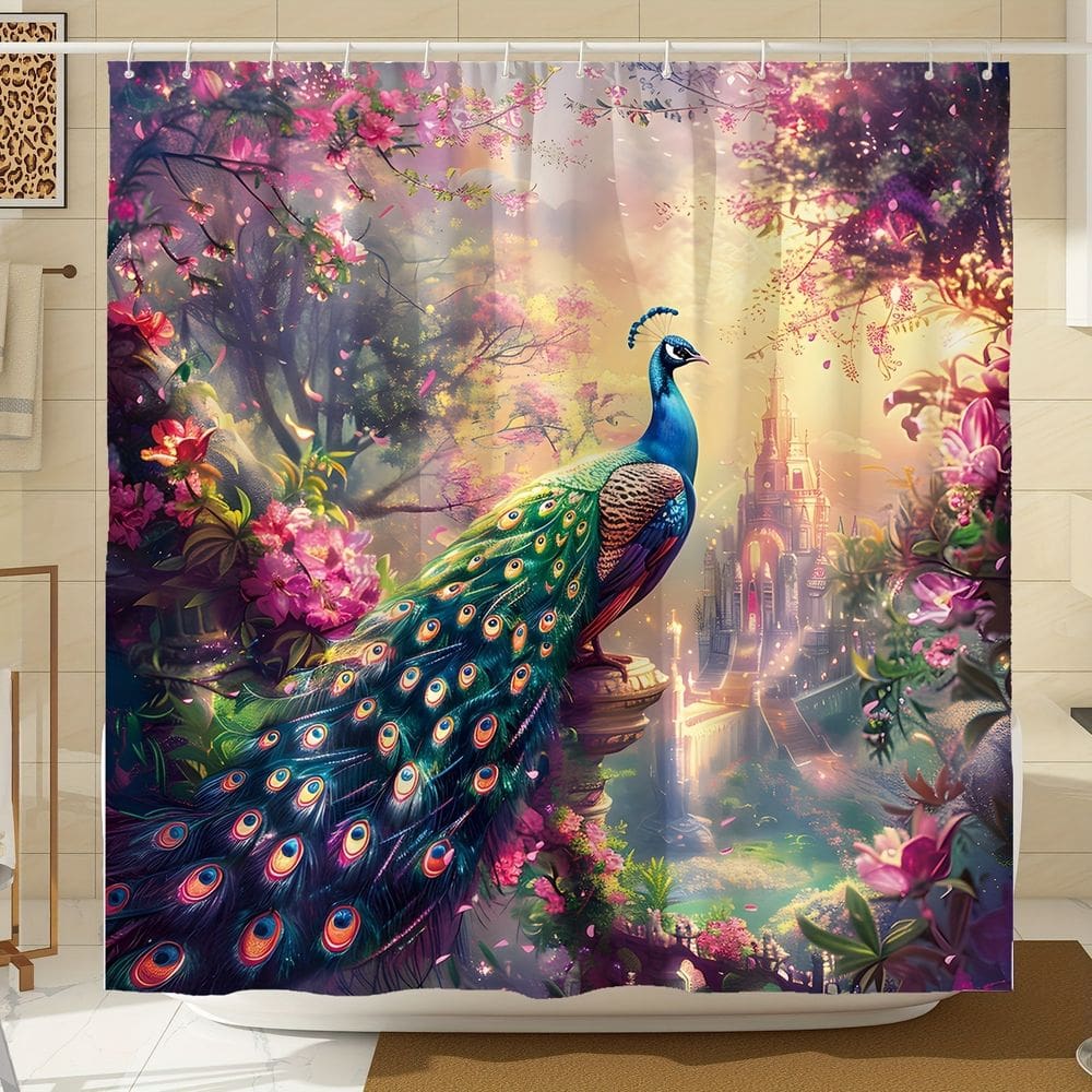 Cortina de chuveiro Elegant Peacock Floral Forest 180x200cm
