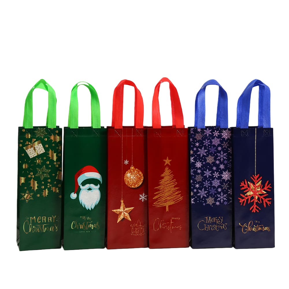 Conjunto de sacolas de presente para garrafas de vinho de Natal, 12 sacolas festivas