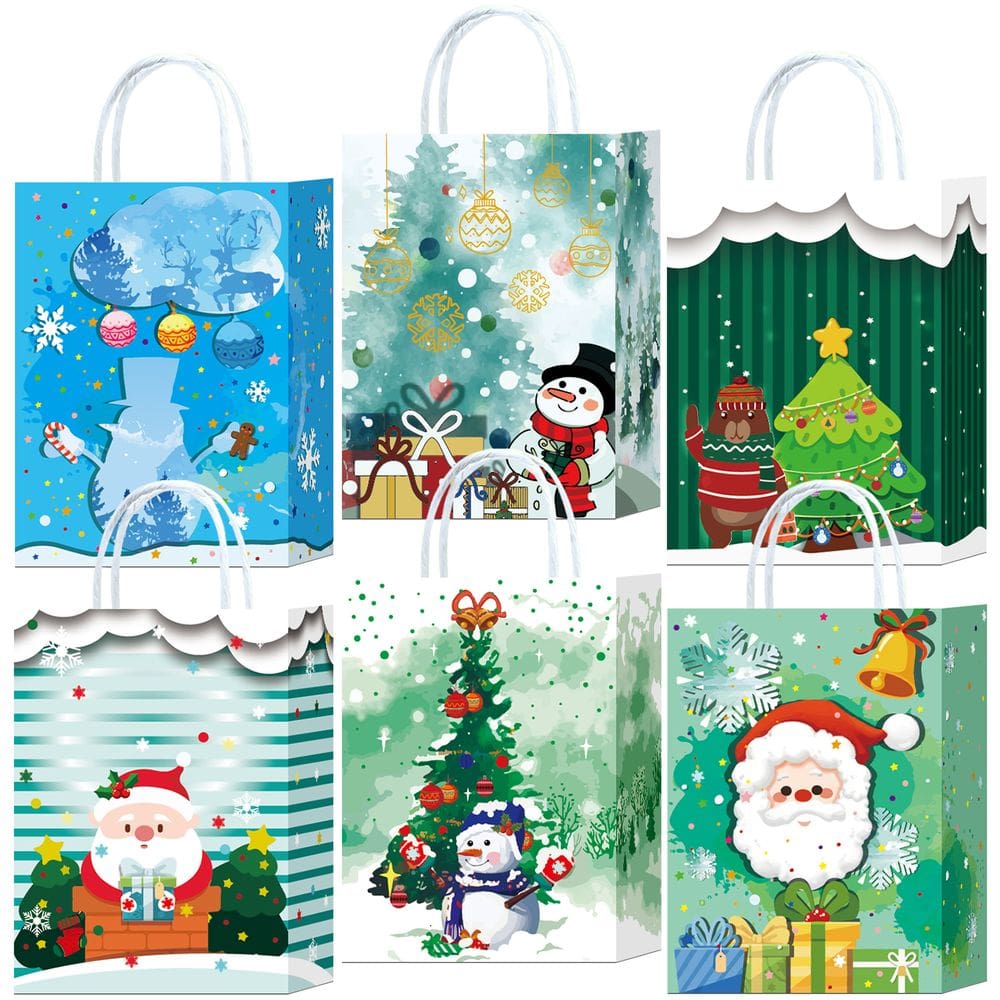 Saco de presente Kraft Paper Christmas, pacote de 10 22x16x8cm