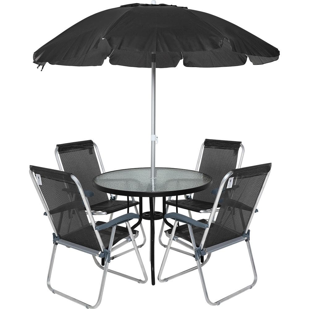 Conjunto para Jardim Mesa com Tampo de Vidro e 4 Cadeiras e Ombrellone Trancoso Bel