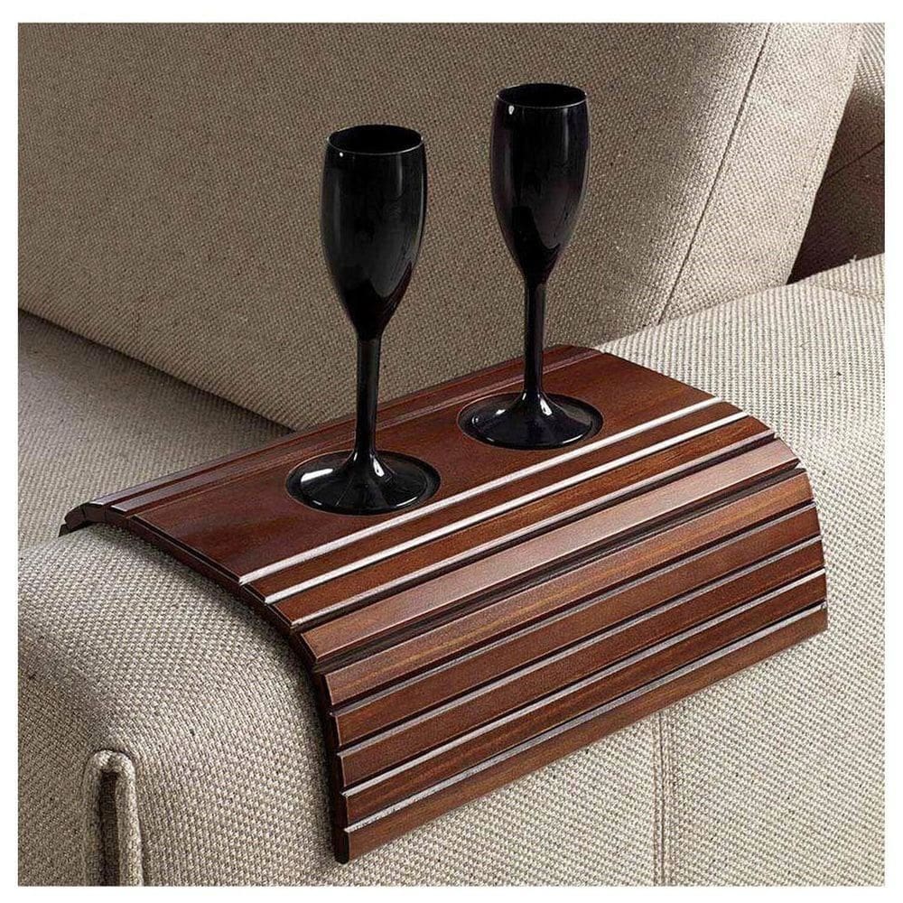 Bandeja Esteira para Braço de Sofá com Porta Copos Madeira