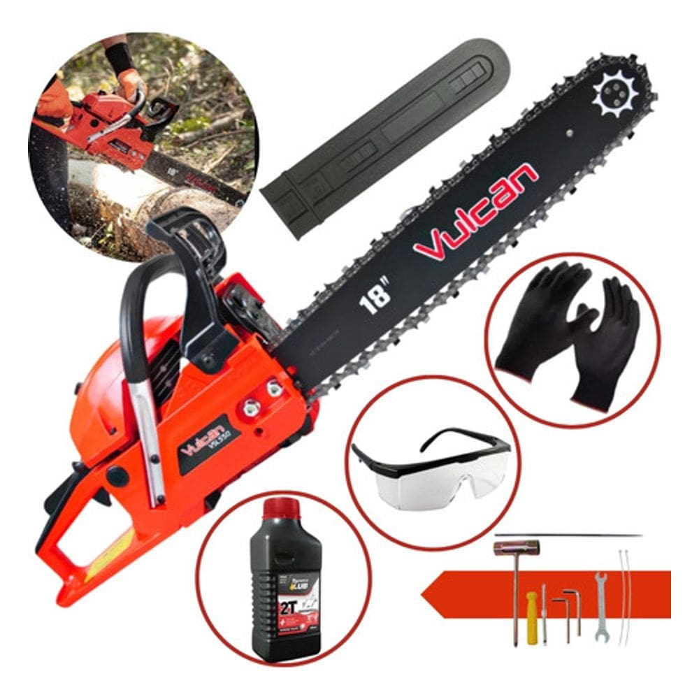 Motoserra Profissional P/ Poda De Galhos e Troncos Vulcan Vsl550 55cc + Óleo Toyama + Óculos e Luvas de Proteção