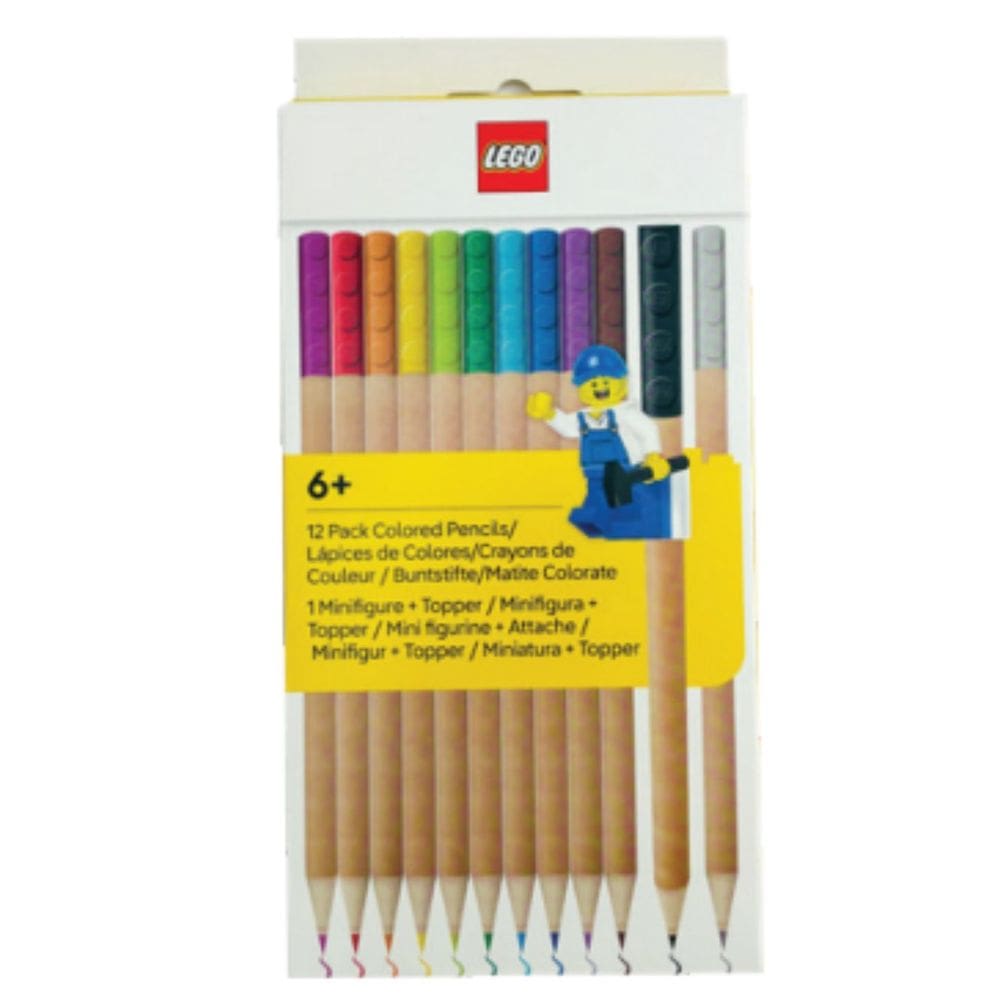 Lápis de Cor 12 Cores + 1 Topper  + Minifigura LEGO® | LEGO® Stationery | Material Escolar Lego®