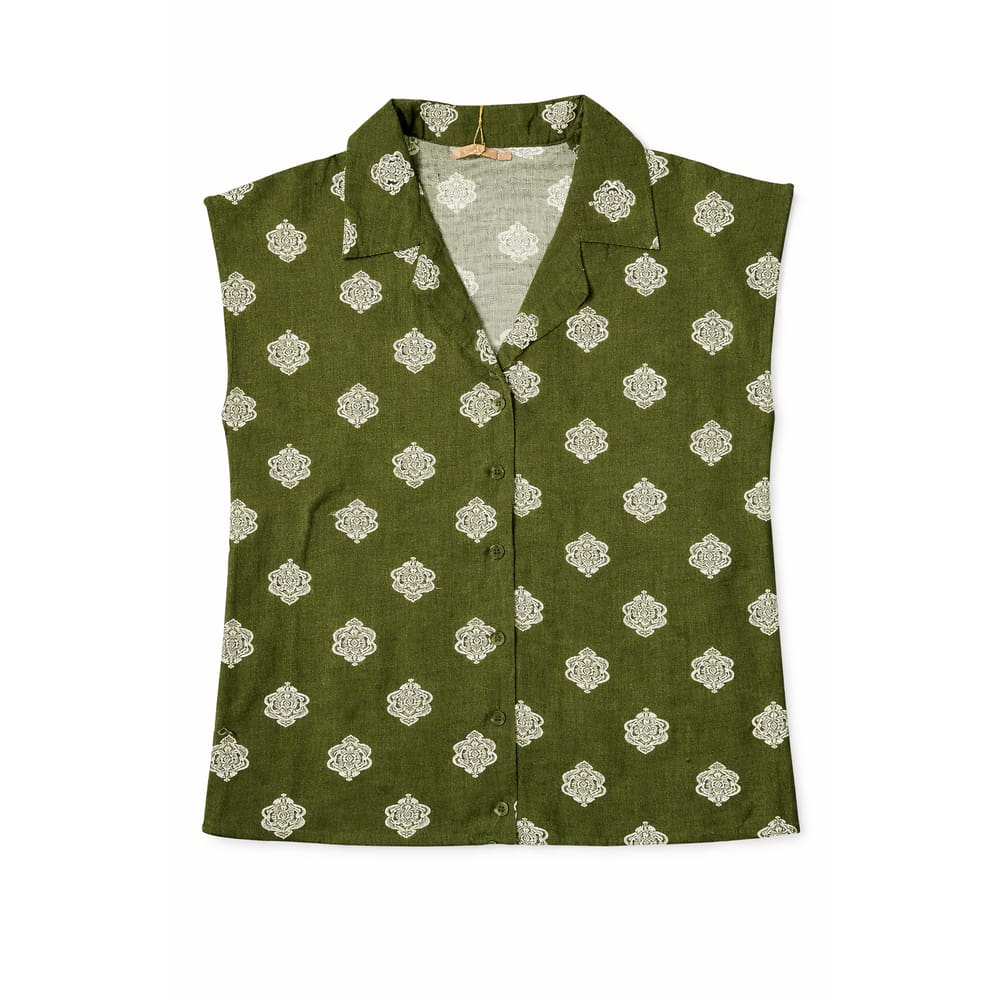 Blusa Feminina  Floral Estampada Sem Manga com Abotoamento