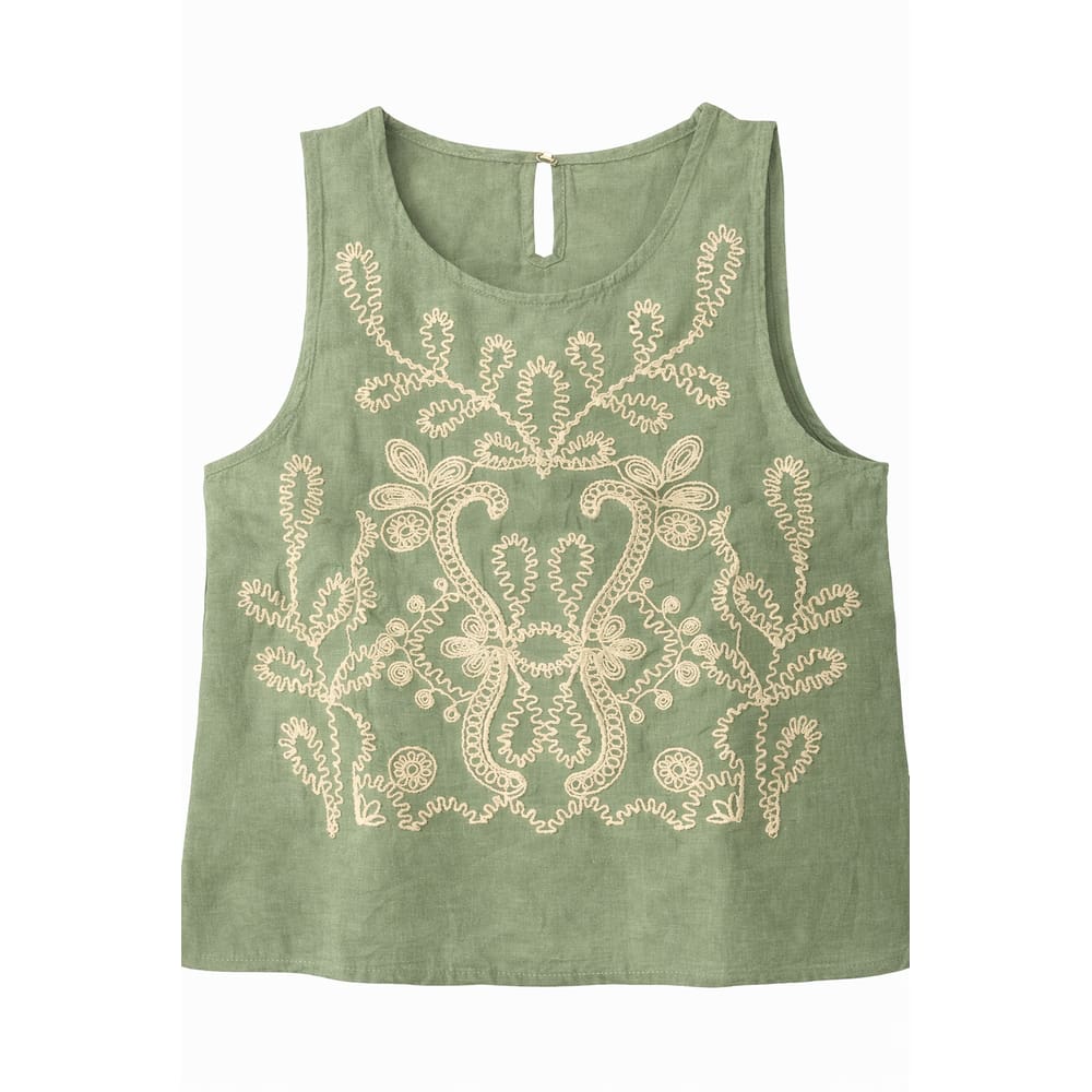 Blusa Regata Feminina Bordada com Decote Redondo