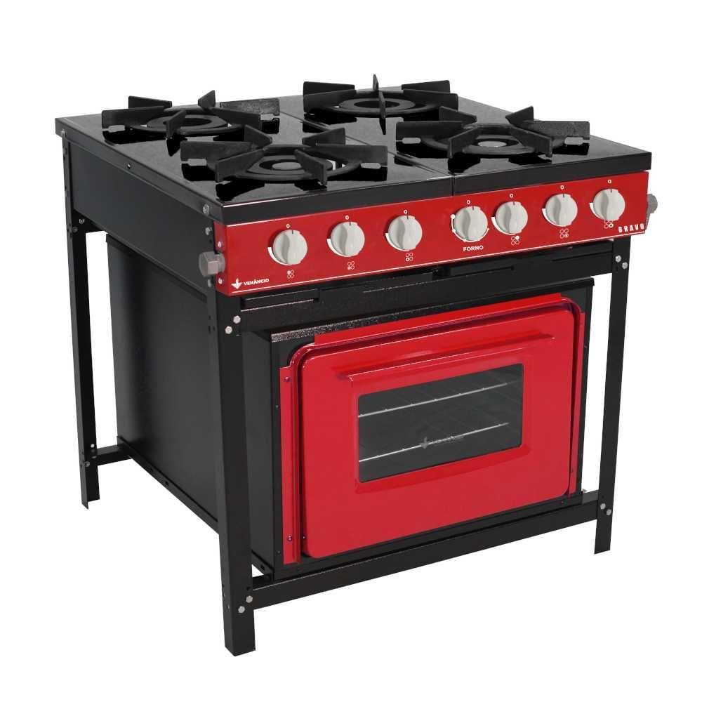 Fogão a Gás Bravo 4 Bocas Vermelho Com Forno BR4BF - Venâncio