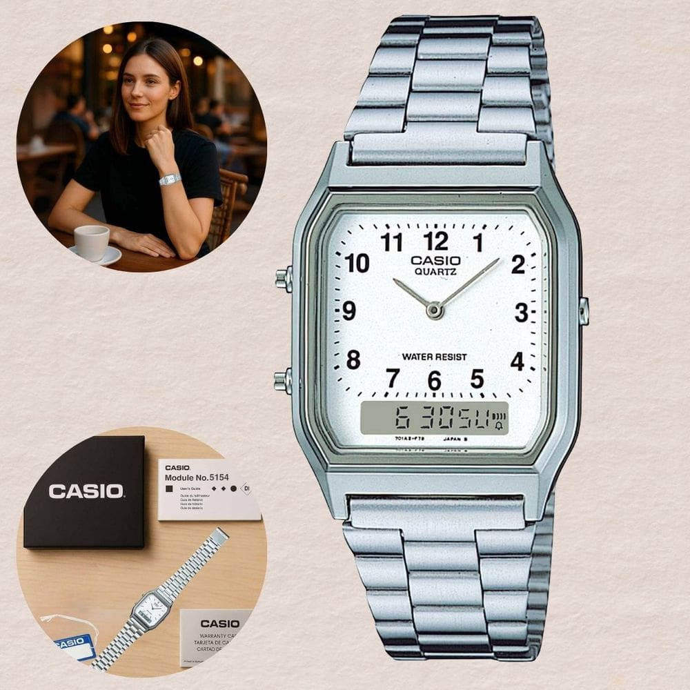 Relógio Casio Unissex Anadigi Vintage Prata AQ-230A-7BMQ
