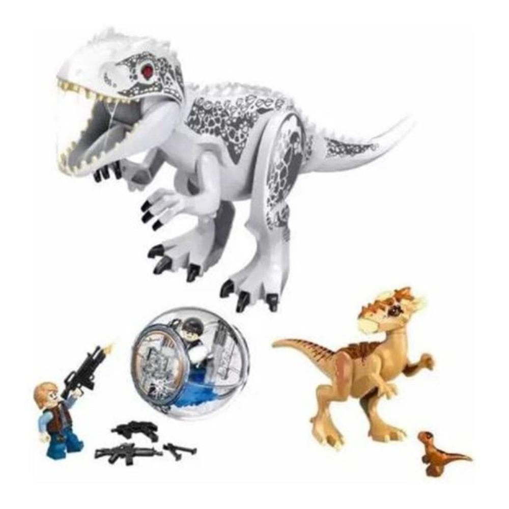 Boneco Blocos Montar Dinossauro Kit T Rex Branco Jurássico