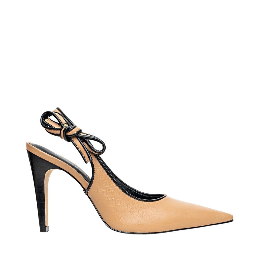 Sapato Carrano Slingback Laço Bicolor Couro Bege Toffee
