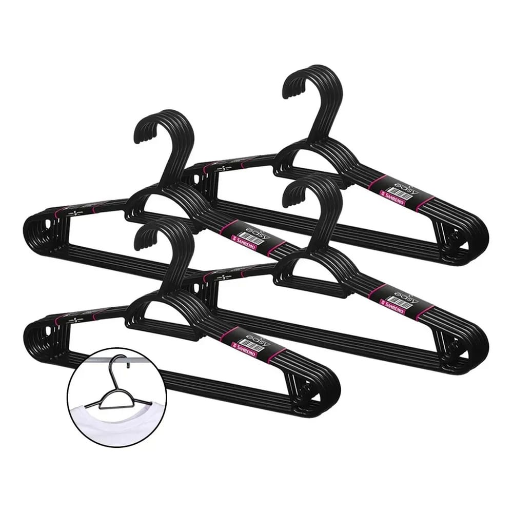 Kit 20 Cabides Plástico Adulto Pendura Mais 40cmEasy Sanremo