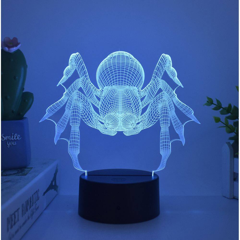 Candeeiro de mesa colorido em forma de aranha animal 3D Night Light