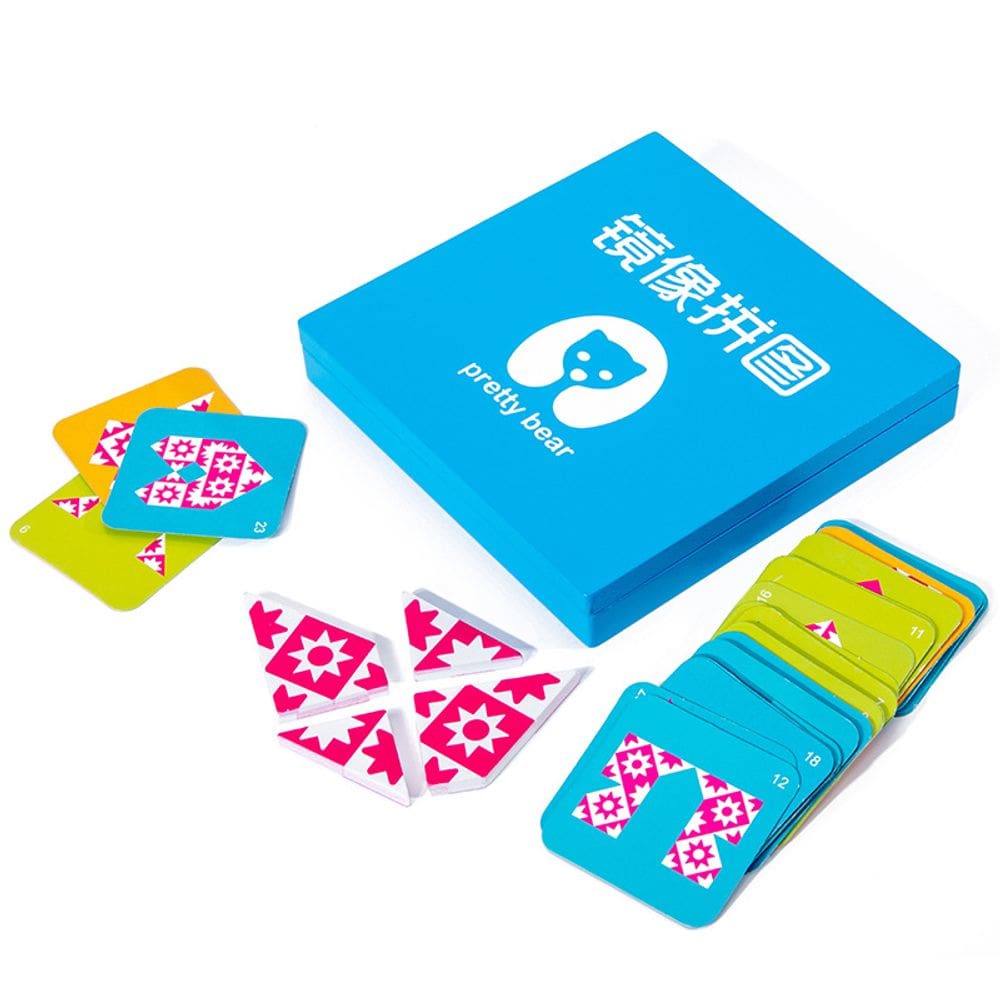 Brinquedo de quebra-cabeça de espelho de madeira para crianças que aprendem cedo, cor azul