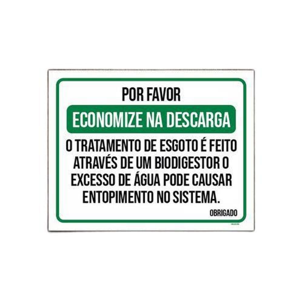 Placa Sinalização - Economize Na Descarga Biodigestor 27X35