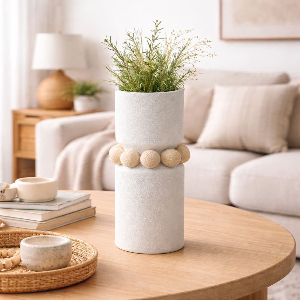 Vaso Decorativo Ceramica (Branco Bege) 39,2cm 15d