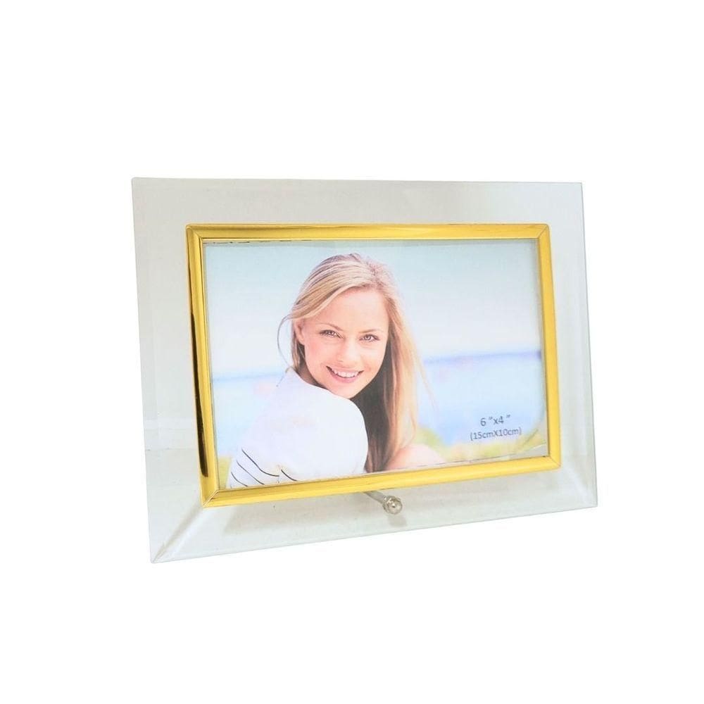 Porta Retrato Vidro Reto Prime Borda Dourada 10x15 Horizontal - Tuut