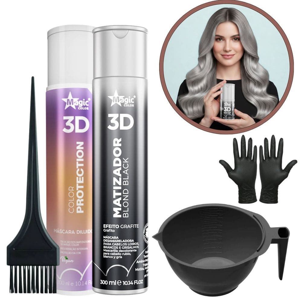 Kit Matizador Blond Black 300ml + Mascara Diluidora 300ml Magic Color + Cumbuca + pincel + luvas