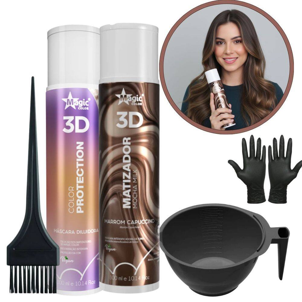 Kit Matizador Mocha Milk 300ml + Mascara Diluidora 300ml Magic Color + Cumbuca + pincel + luvas