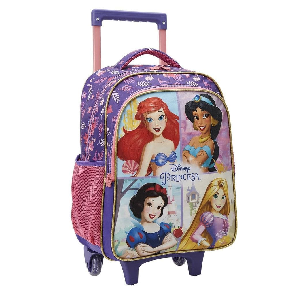 Mochila Rodinhas Escolar Princesas Disney Mala Infantil 16L
