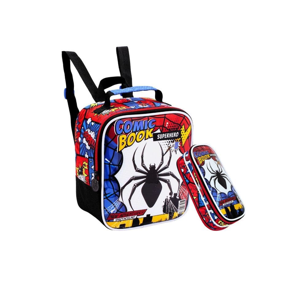 Kit Escolar Lancheira Térmica + Estojo Spider Comic Book