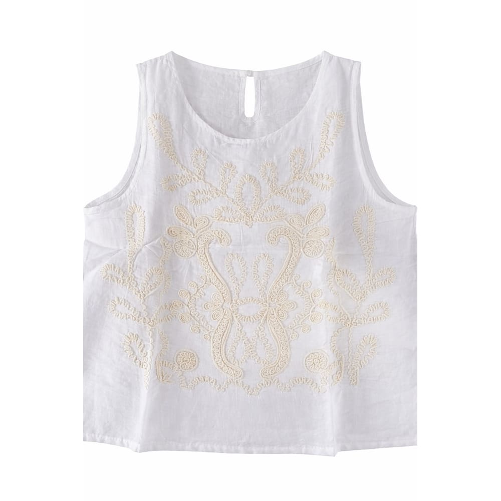 Blusa Regata Feminina Bordada com Decote Redondo