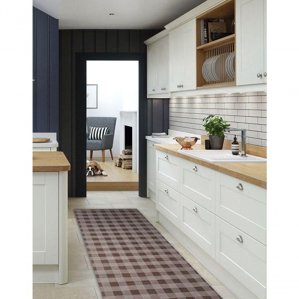 Tapete Passadeira Emborrachada Pvc Antiderrapante 0,65x5,00m Xadrez Cinza Marrom