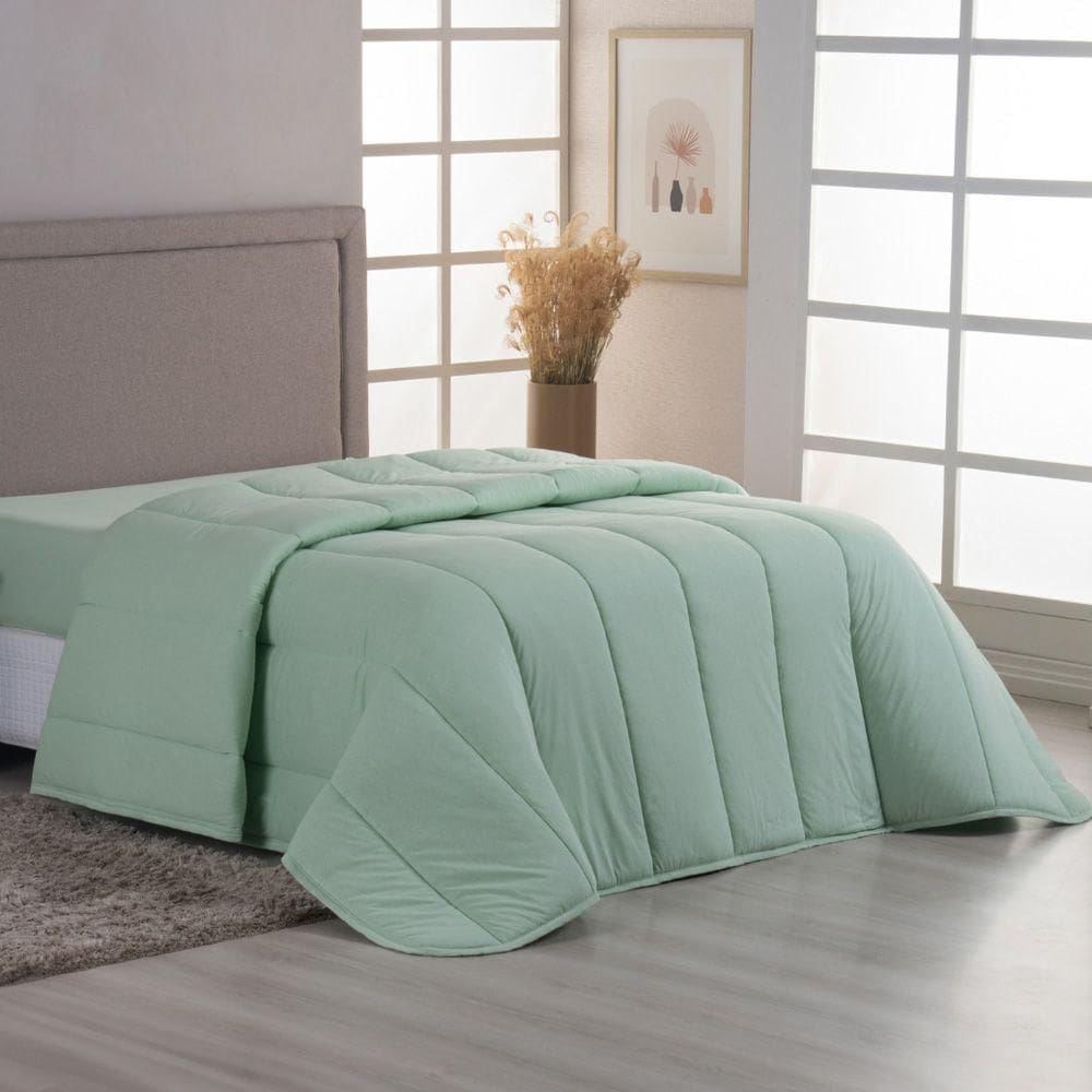 Edredom Cobertor Casa Scarpa Sonnet Solteiro Malha Lisa Dupla Face 100% Algodão - Verde Claro